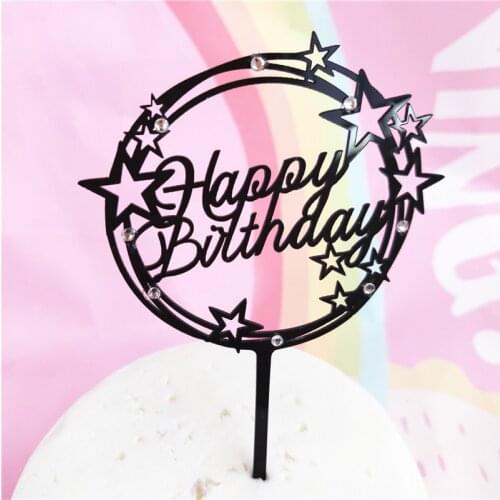 Black Stars Happy Birthday Acrylic Cake Topper Decoration Card Insert Cake Party Birthday Cake Decoration Baby Shower New 2021