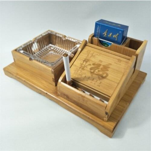 Bamboo automatic pop-up cigarette/cigarette case/ashtray X-048