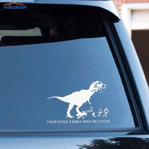 Black/Silver YOUR STICK FAMILY WAS DELICIOUS Car Stickers Vinyl Creative Cartoon Dinosaur Car Bumper Styling C683