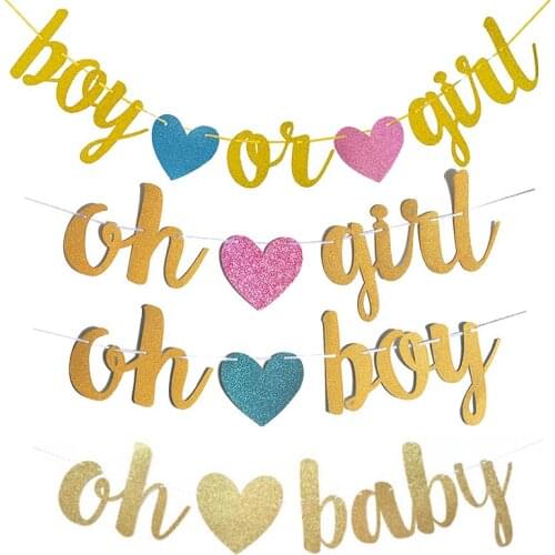 Chicinlife 1Set Oh Boy/Girl Banner With Heart Birthday Party Baby Shower Celebration Gender Reveal Bunting Garland Decor Supplie