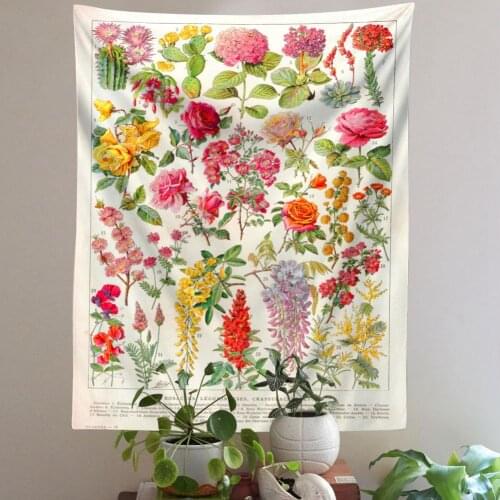 Floral Botanical Tapestry Wall Hanging Flowers Plant Reference Chart Aesthetic Tapestries for Livingroom Bedroom