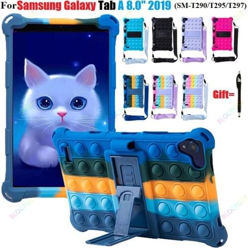 Kids Silicone Stand for Galaxy A 8.0 2019 SM-290 SM-T295 Reliver Stress Bubble Cover for Galaxy Tab 8.0 inch with Strap + Stylus