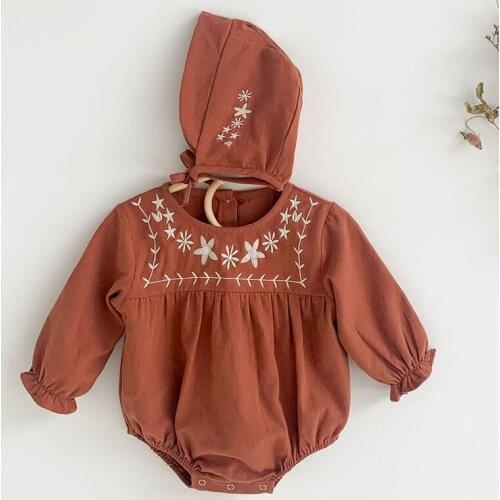Baby Boys Girl Rompers Spring Autumn Baby Boy Girl Newborn Rompers Clothes And Hat Baby Girl Long Sleeves Embroidery Rompers