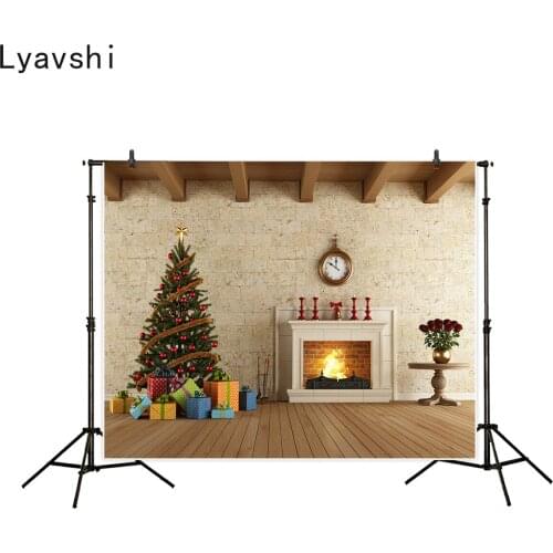 Lyavshi photography backdrop indoor Fireplace Clock Christmas Tree Gifts Candlestick Bells background camera fotografica