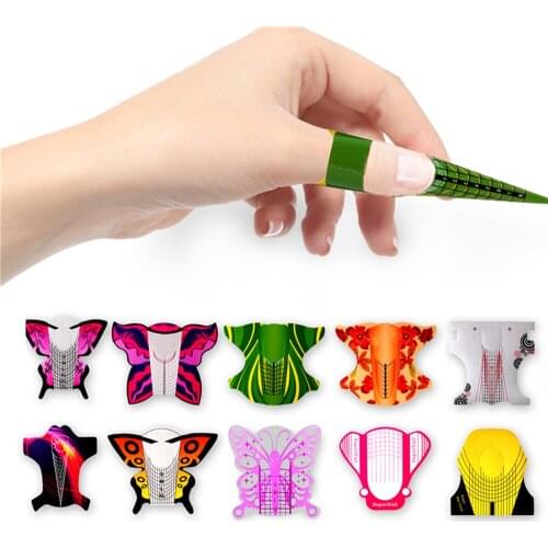 100pcs Pro Square/Rhombus/Stiletto Longest Nail Form Acrylic Nails UV Gel Nail Extension Guide Form Self-Adhesive Sticker