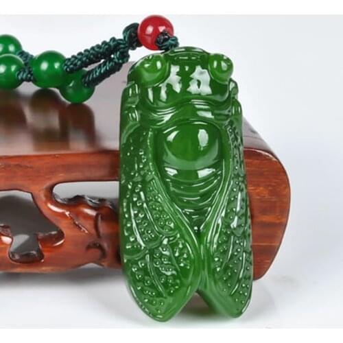 JoursNeige Natural Dry-Green Cicada Stone Pendants Necklace Lucky Fine Carving Pendants for Women Men Chain Pendant Jewelry