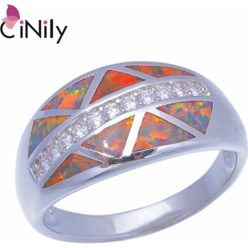 CiNily Created Orange Fire Opal Cubic Zirconia Silver Plated Wholesale for Women Jewelry Ring Size 6.5 7 7.5 8 8.5 OJ9369