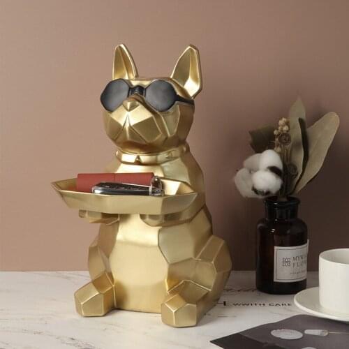 Golden Bulldog Storage Collection Cool Dogs Sculpture Ceative Animal Tissue Box Tray Decor Modern Home Decoration Accessories