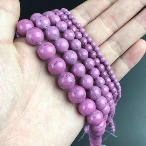 Round Synthetic Purple Turquoises Beads Loose Stone Bead For Jewelry Making DIY Bracelet Necklace Accessories 15'' 4/6/8/10/12mm