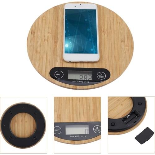 Kitchen Scale Round Bamboo LED Display Electric Kitchen Weighing Scale Cooking Food 5kg/1g Kitchen Scales Dropshipping