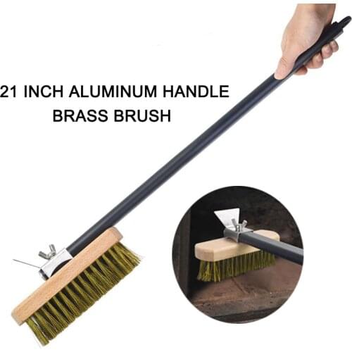 PizzAtHome Pizza Oven Copper Brush Bristle Brass Scraper Household Grill Cleaning Oven Brush with 21 inch Aluminium Handle