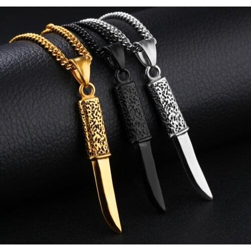 Cool Supernatural Sword Dagger Knife Necklace Pendant for Men Stainless Steel Male Bike Punk Jewelry Gift