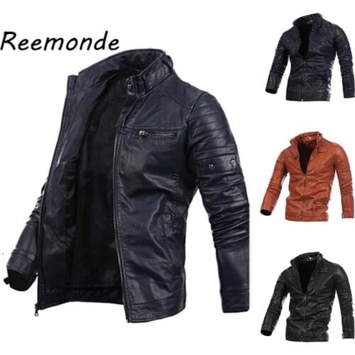 New Autumn Winter Mens Male Warm Standing Collar Zipper PU Faux Leather Jacket Coat Long Sleeves Tops Jackets