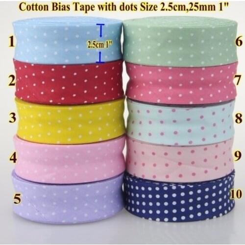 Small Dot 100% Cotton Bias Binding Tape Trim Ribbon 25mm,20mm 10meter Fold Bias Binding Tape Sewing Accessories