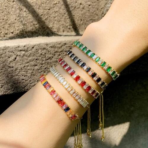 Fashion Shiny CZ Fine Fashion Bracelet Rainbow Colorful Square Tennis Chain Gorgeous Trendy Bracelet For Women Men Wedding Gift
