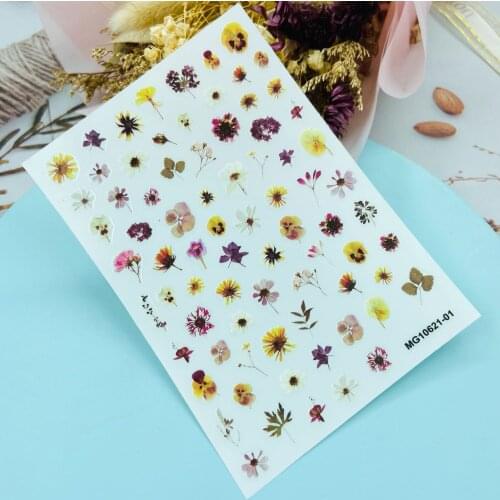 New Dried Flower Leaf Pattern Nail Art Sticker Self-adhesive Transfer Decal 3D Slider DIY Tips Nail Decoration Manicure Package