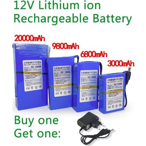 New DC 12v 3000-20000mAh Lithium ion rechargeable Battery High capacity ac power charger with 4 kinds of Capacity selection