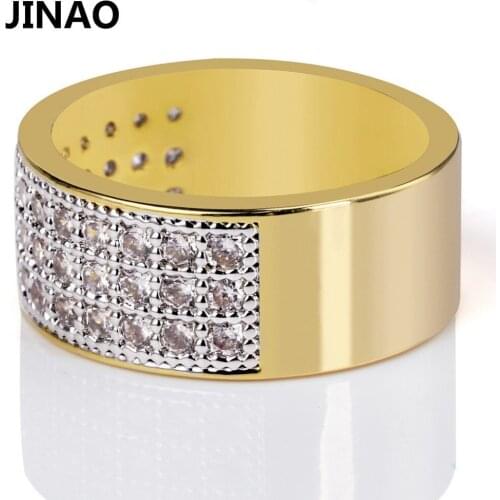JINAO Hip Hop Rock Gold Color Plated Micro Pave Cubic Zircon Round Ring All Iced Out Bling Jewelry For men Gift