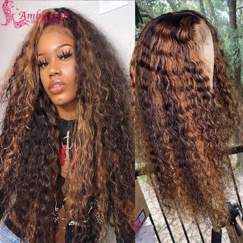 Pre plucked Curly Lace Front Wigs Highlight Color Human Hair Lace Front Wigs 13x4 Lace Hair Wigs Bleached Knots Remy Lace Wigs