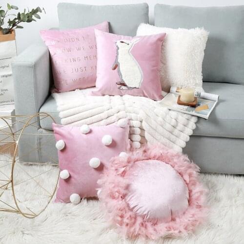 Velvet Pillow Ins Three-dimensional Pattern Cute Fur Ball Sofa Pillow Korean Office Cushion Cover Princess Decoration