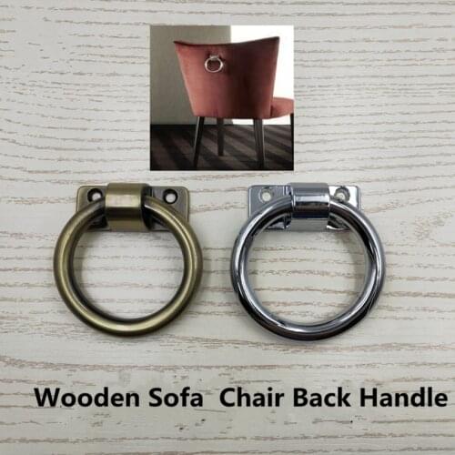 Modern simple Surface mounted silver chrome drop ring wooden door handle bright black wooden sofa chair back pull knob