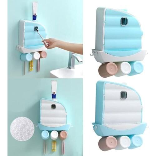 ABS Wall Mount Bathroom Storage Rack Multi-functional Box Automatic Toothpaste Dispenser Cup Towel Holder Accessories