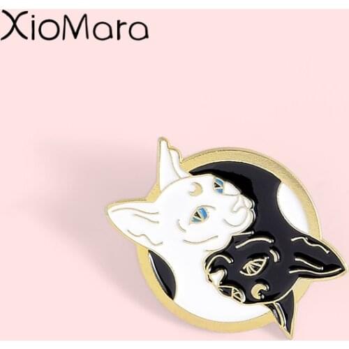 Taichi Sphinx Cat Pins Black White Two Kitty Witch Witchcraft Magic Cats Animal Jewelry Badges Brooches Lapel Pins For Kids