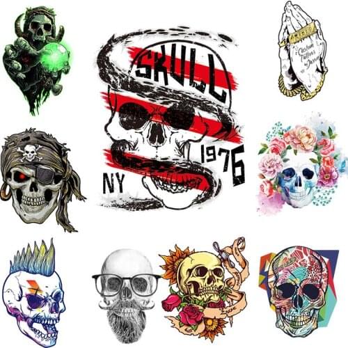 DIY Punk Skull Iron on Transfers For Clothing Patches Clothing Stickers on Clothes Heat-Transfer Vinyl Sticker Print-on Clothes