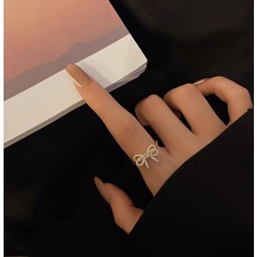 Vintage Bow Hematite Rings For Women Hip Pop Zircon Geometric Rings Metal Design Temperament Finger Rings Korean Fashion Jewelry