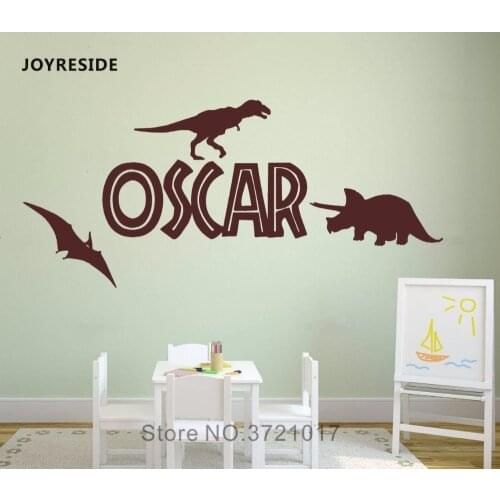 JOYRESIDE Boys Personalized Name Dinosaur Wall Decal Vinyl Sticker Home Baby Boys Bedroom Lovely Decor Interior Decor Mural A595