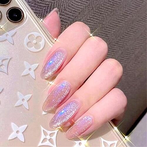 Magic Cats Eye Effect Nude Phototherapy False Nails Press on Full Cover Chameleon Manicure Fake Daily Finger Wear Nail Tips NN
