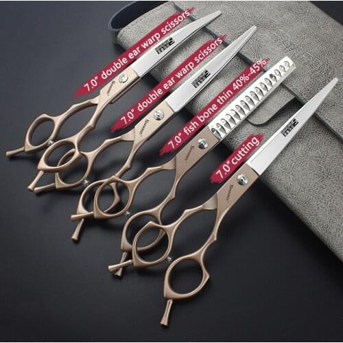 Japan 440C steel 7/6.5 inch curved scissors professional scissors salon barber Non-slip and wear-resistant Custom logo exquisite