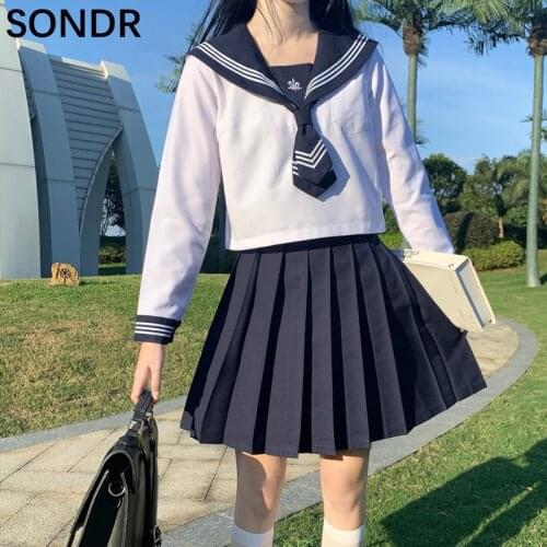 Japanese Harajuku Two Piece Set Autumn Jk Sailor Uniform Sets Soft Girl A-Line Mini Pleated Skirt Sweet Cute Women Kawaii Suits