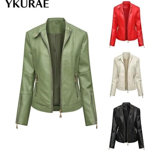 Womens Leather Jacket PU Slim Female Autumn Punk Jackets Motorcycle Biker Coat Fashion Clothing Streetwear Coats FL353