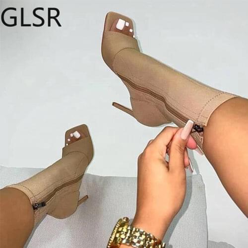 Women Boots Sexy Peep Toe Ankle Boots 2020 Woman Fashion Zip High Heels Female Big Size 43 Ladies Autumn Pumps Womens Shoes