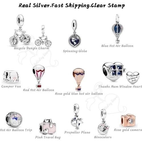 100% Real 925 Silver Balloon Dangles Travel Bag Beads Camera Charms Fits Original Bracelets Necklaces Bangles Women Jewelry