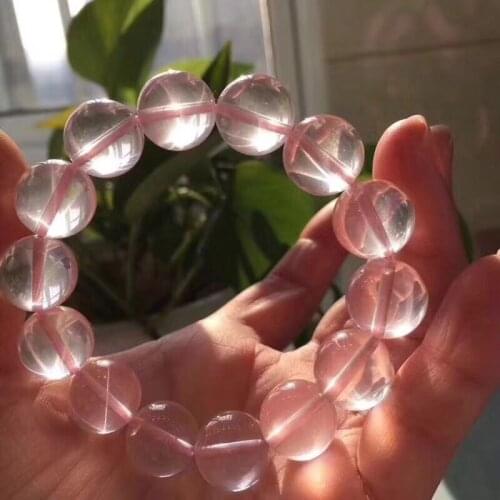 14mm Natural Star Rose Quartz Light Crystal Big Beads Stretch Bracelet AAA