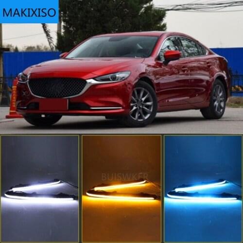 2PCS Car DRL Lamp LED Daytime Running Light For Mazda 6 Atenza 2020 2021 with Yellow Turn Signal fog lamp
