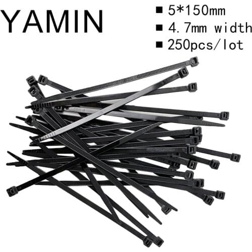 250PCS Cable Tie 5*150 Black White National Standard 4.6mm Width Plastic Wire Bundle Up Bring Fixed Bar 250mm length