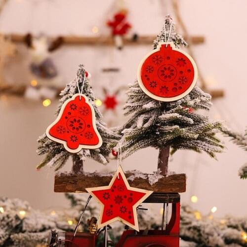 3Pcs Wooden Christmas Star Tree Deer New Year Xmas Party Hanging Pendant Decor
