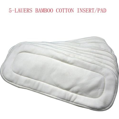 5 Pieces A Lot) Organic Bamboo Cotton 5 Layers Bamboo Cotton Liners Best For Pocket Cloth Diaper