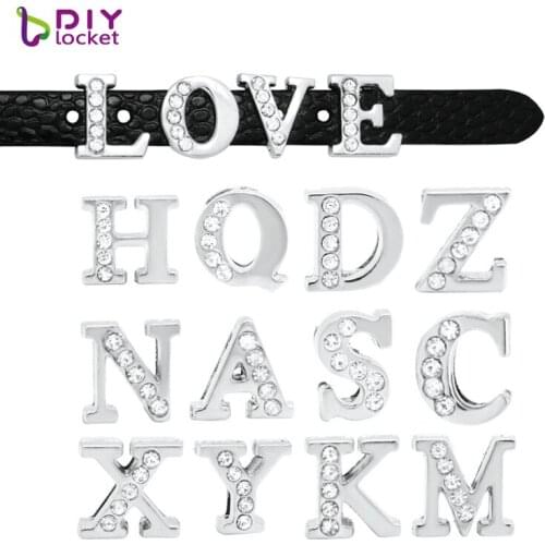 8MM Half Rhinestone Slide Charm Letters A-Z Slide Bead Charms 20 pieces/lot Fit 8mm DIY Wristband & Bracelet LSSL04*20