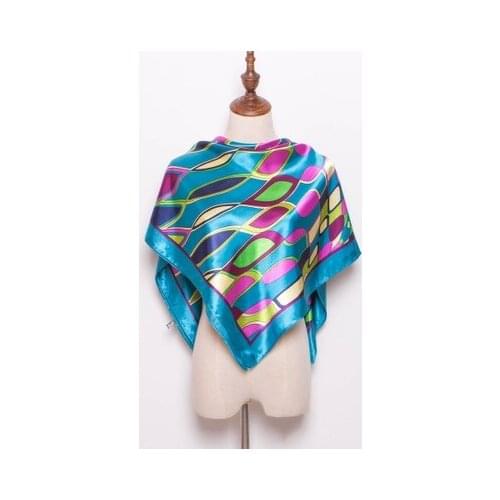 90*90cm Wave Diamond Geometric Pattern Womens Silk Scarf All-match Square Scarf