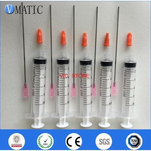 Free Shipping 5Pcs 10cm 100mm Tube Length 18G Blunt Tip Needle With 10cc/ml Plastic Syringe And Red Syringe Stopper