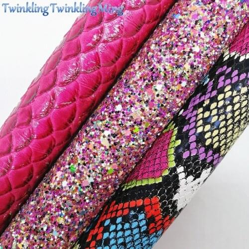 Mixed Colors Glitter Fabirc, Snake Mermaid Synthetic Leather Fabric Sheets For Bow A4 21x29CM Twinkling Ming XM643