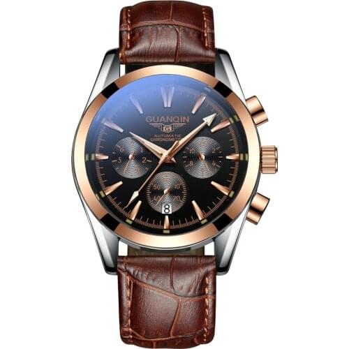 GUANQIN Relogio Masculino Automatic Sapphire Mechanical Men Watch Waterproof Leather Wristwatch Male Clock otomatik erkek saat
