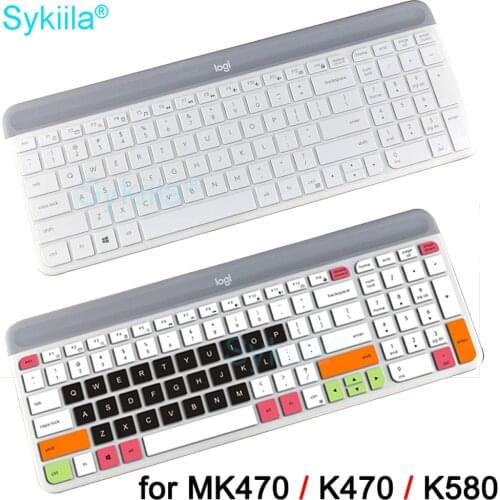 Keyboard Cover for Logitech MK470 K470 K580 Wired Set Clear Black Silicone TPU Protector Skin Film Case English Korea Colorful