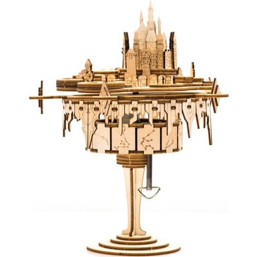 3D Wooden Sky Castle Music Box DIY Wood Puzzle Model Building Kit Creative Gift For 6