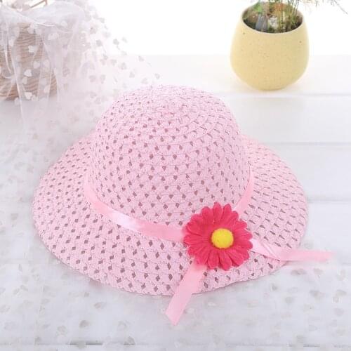 Baby hat Kids Girl Summer Floral bonnet baby newborn prop Flower Straw Sun protection Visor Hat Beach Hats chapeau enfant ete