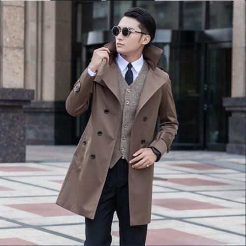 Men Trench Coat Spring And Autumn Male Handsome Long Windbreaker Lapel Youth Double Breasted Plus Size Young Blood Outerwear